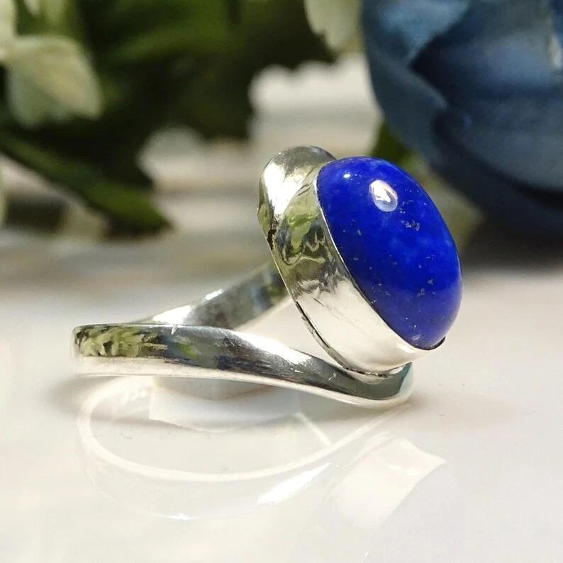 Nuevo Anillo de Plata 925 Ovalado Lapislázuli Piedras Preciosas Mujer Anillo Boho Regalo para ella Foto 3 de 4