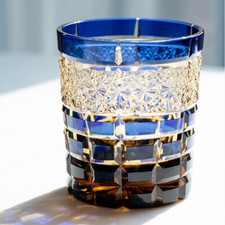 Whiskey Crystal Glass Tumbler Hand Cut To Clear Edo Kiriko Glass 9oz/250ml Blue