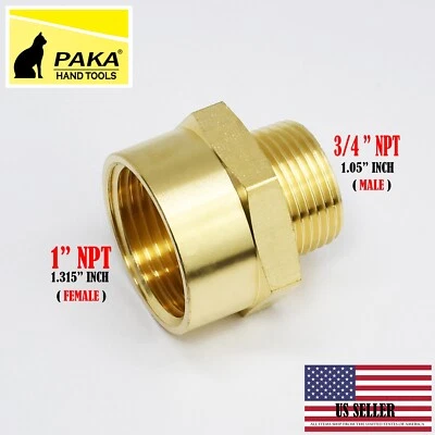 PAKA TOOLS BRASS Extension Reducer Adapter, 3/4" Male NPT x 1" Female NPT