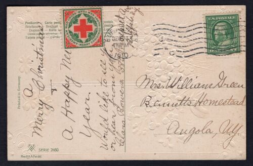 USA Buffalo NY 1910 Red Cross Christmas Seal on Postcard. Cinderella - Picture 2 of 3