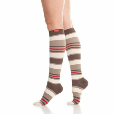 Vim & Vigr Women's Compression Socks Nautical Stripes Brown Plush Size: Medium