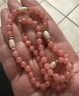 Natural Rhodochrosite 6mm Beaded Necklace 17” freshwater pearls, 14k Gold Clasp — photo 4