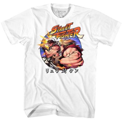 Street Fighter Mens T-Shirt New Official RYU vs KEN 100% White Cotton SM - 5XL