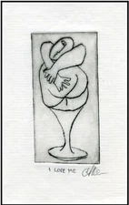 A NARCISSIST; SELF-AFFIRMATION LOVE. Expressionist ORIGINAL ETCHING Signed