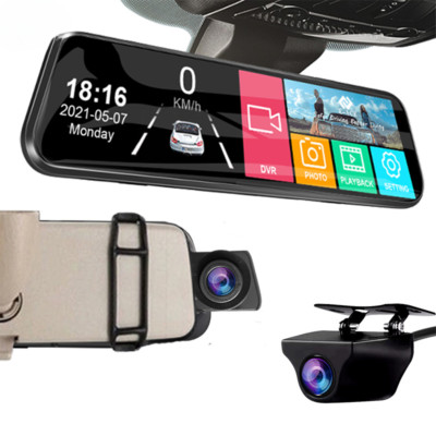 10'' Mirror Dash Cam with Full HD 1080P Front & Rear View, Real-Time Streaming
