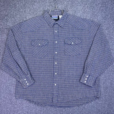 North Crest Shirt Mens XL Blue Plaid Pearl Snap Western Casual Cowboy Flannel