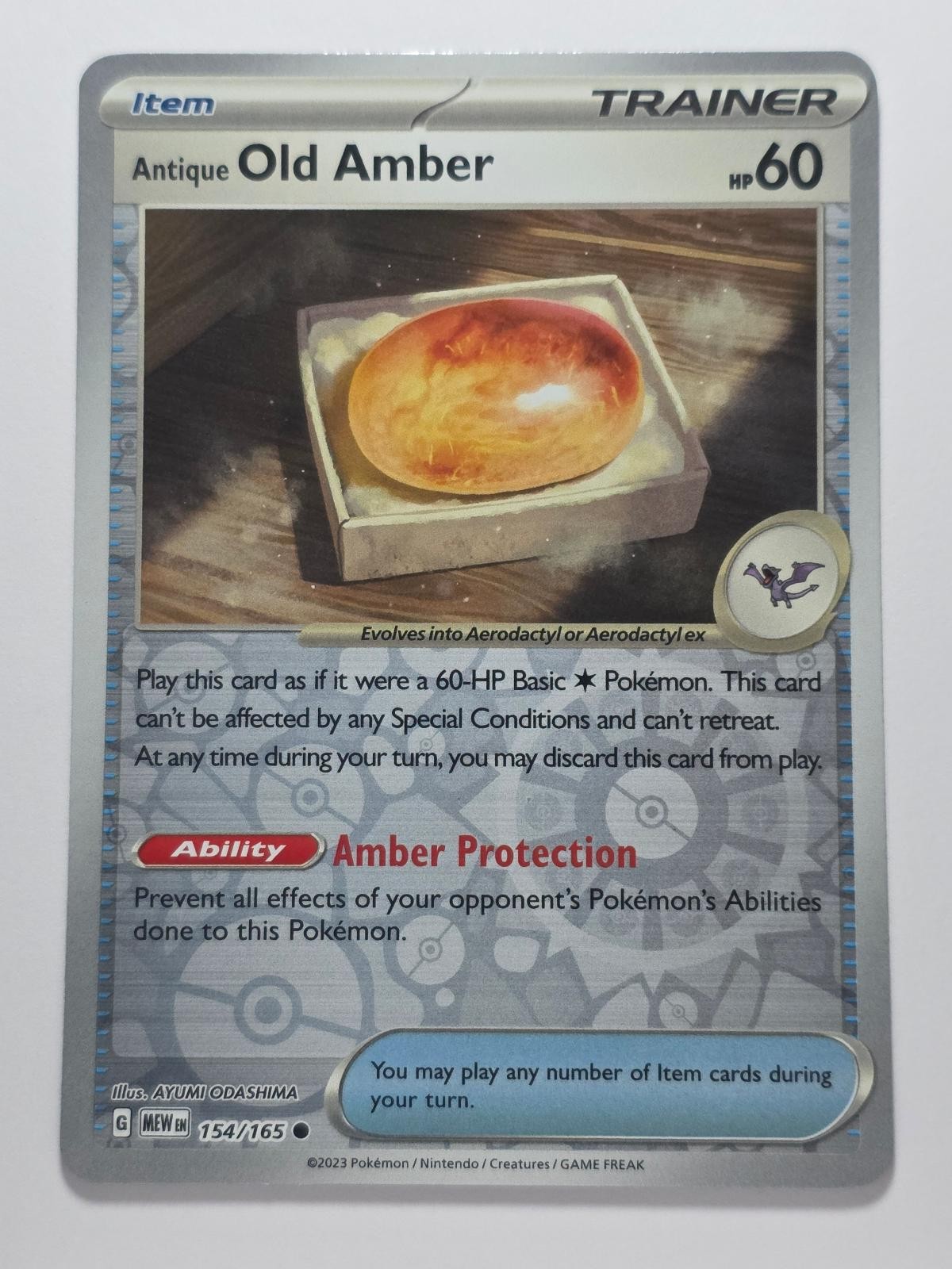 ANTIQUE OLD AMBER 154/165 COMMON 151 REVERSE HOLO NM/M POKEMON