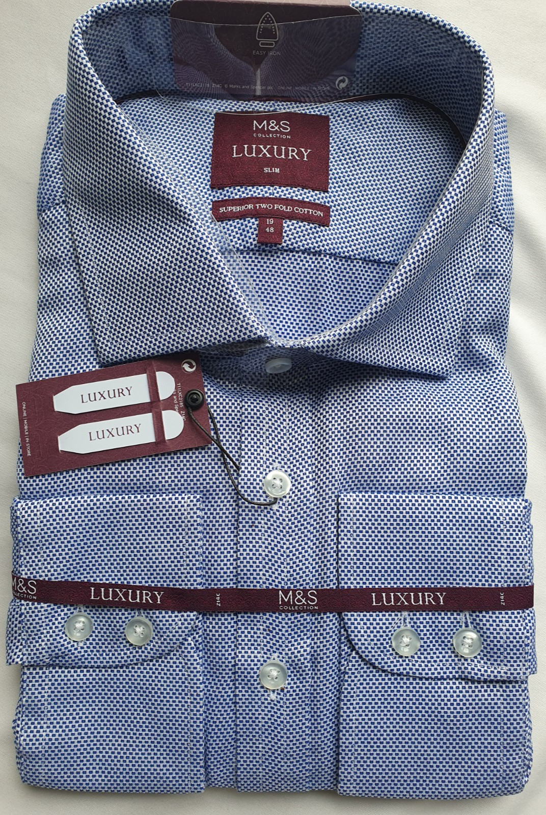 MENS FORMAL LUXURY SHIRT EX MARKS AND SPENCER 100percent COTTON SLIM FIT NEW RRP £45
