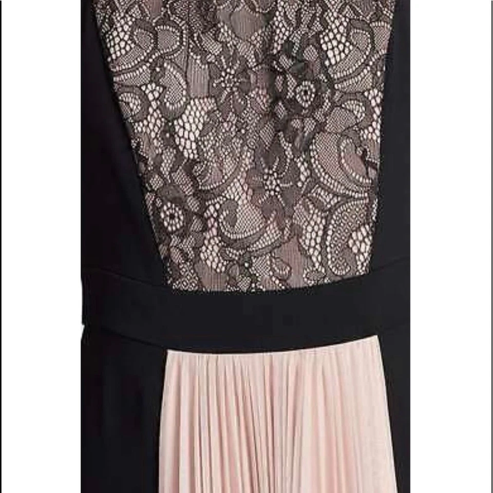 JS Collections Black Pink Lace Pleated Maxi Gown Formal Evening Dress - Image 3 of 4