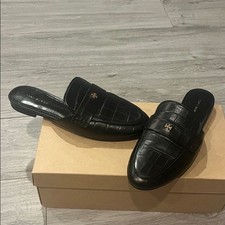 New  Tory Burch women's Black Croc-Embossed mule
