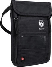 RFID Blocking Stash Neck Wallet, Passport Holder Travel Pouch for Women Men - Bl