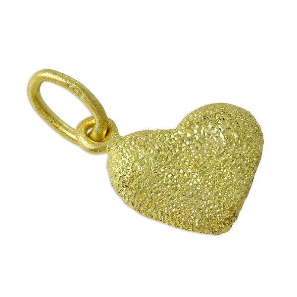 Gefrosted Gold Getauchtes 925 Sterlingsilber Geschwollenes Herz Charm Anhnger-image