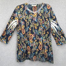 Jess & Jane Womens L Paisley 3/4 Sleeve Top Blouse Shirt Retro Mod USA Made