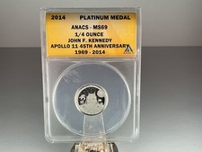 2014 .9995 Platinum 1/4 Oz JFK Apollo 11 Commem Medal John F Kennedy ANACS MS69 2159.96 per troy oz
