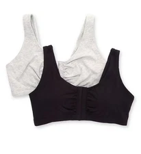 Fruit Of The Loom 96014PK Comfort Cotton Blend Front Close Sports Bra 2 Pack