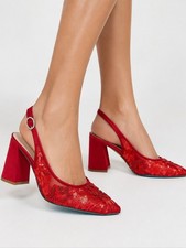 NWOT Blue by Betsey Johnson Ninah Red Embellished Slingback Pumps Size 7