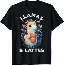 Llamas & Lattes Funny Vintage Llama & Coffee Lover Floral T-Shirt
