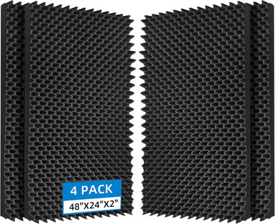 4 Pack High Density Soundproof Foam Panels for Home Studio - Black 48''x24''x2