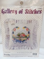Vntg Stamped Embroidery Kit Bucilla 1993 Ruffle Pillow Cottage Wreath 16" Sealed
