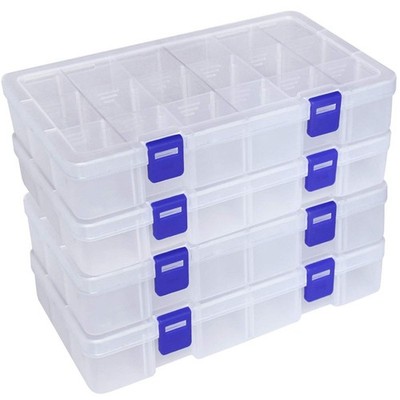 DUOFIRE Plastic Organizer Container Storage Box Adjustable 18Grid-4pcs, White 
