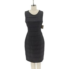 01120 Calvin Klein Pleated Sheath Dress Gray size 6 preppy Business casual work