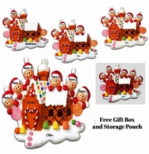 Personalized GINGERBREAD HOUSE FAMILY of 2-3-4-5-6 Christmas Tree Ornament
