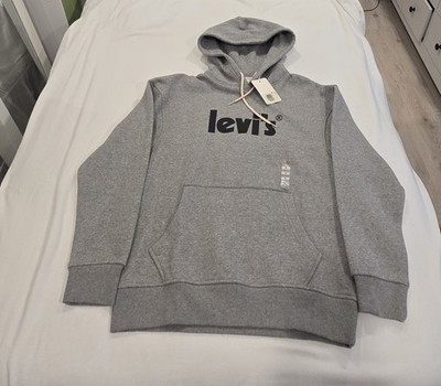 Levi's Men's Hoodie Pullover Sweatshirt Gray, Relaxed Fit  Size S  Black Logo