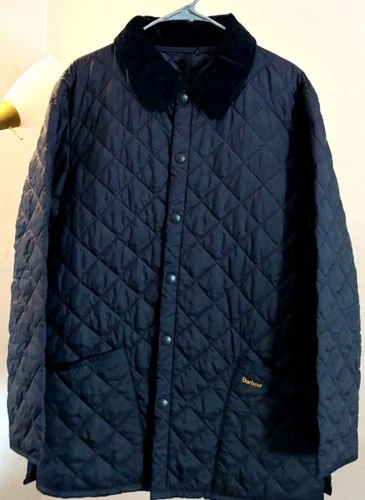 Barbour Liddesdale Quilted Jacket Men's XL Navy Corduroy Collar Snap Front - product listing photo