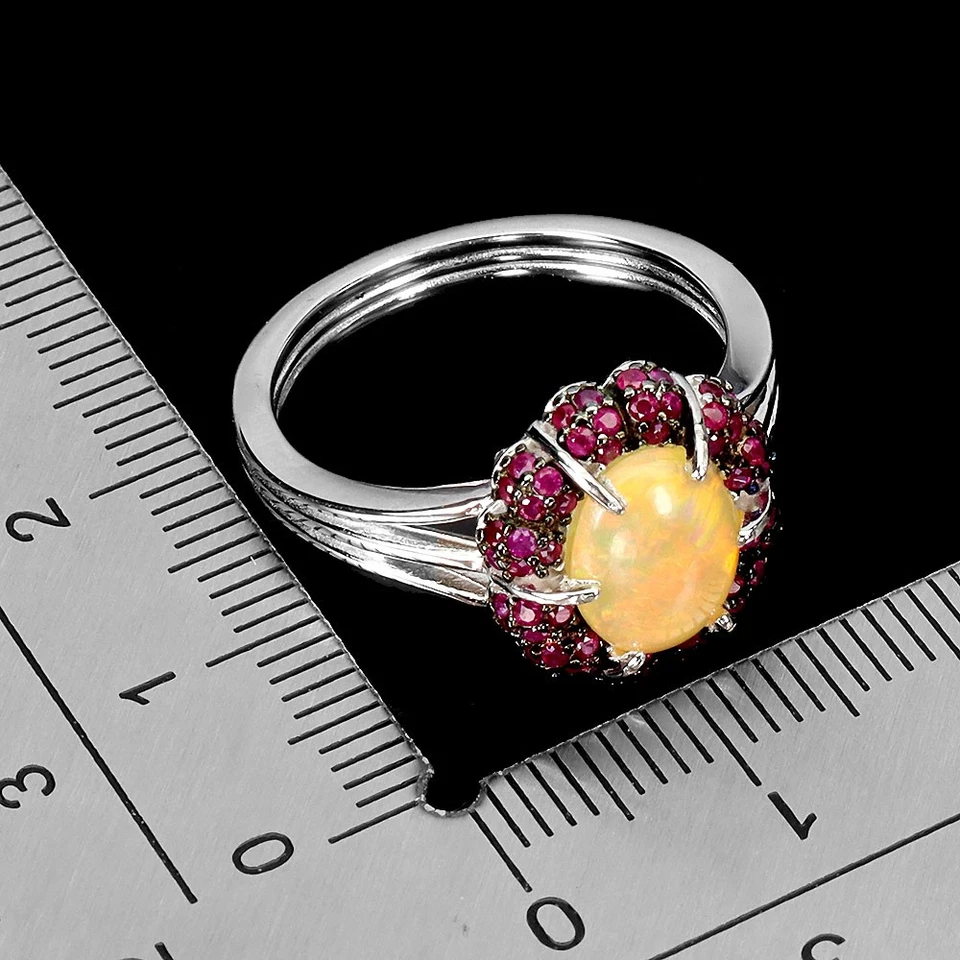 925 Sterling Silver Ring Oval Fire Opal 9x7mm Ruby Myanmar Gemstone Size 6 - Image 3 of 4