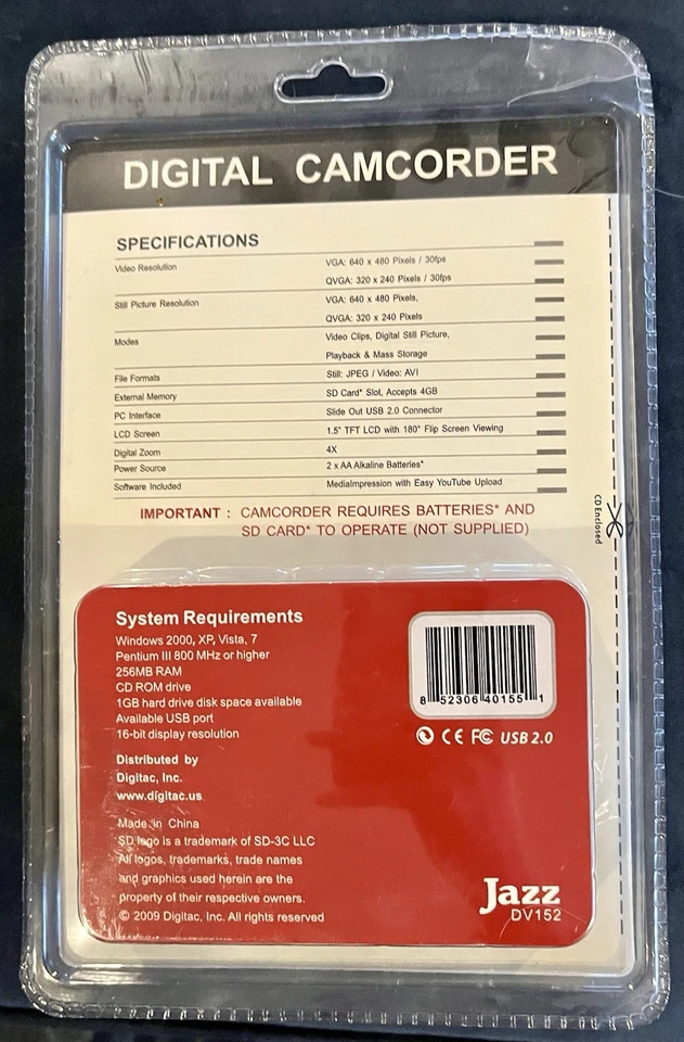 Jazz DV152 Digital Camcorder Red 1.5" 180 Degree Color Screen 4X Zoom 4GB SD - Image 2 of 2