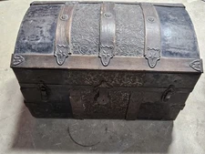 Antique Victorian Dome Top Steamer Trunk 1880s Camelback Chest Vintage Travel