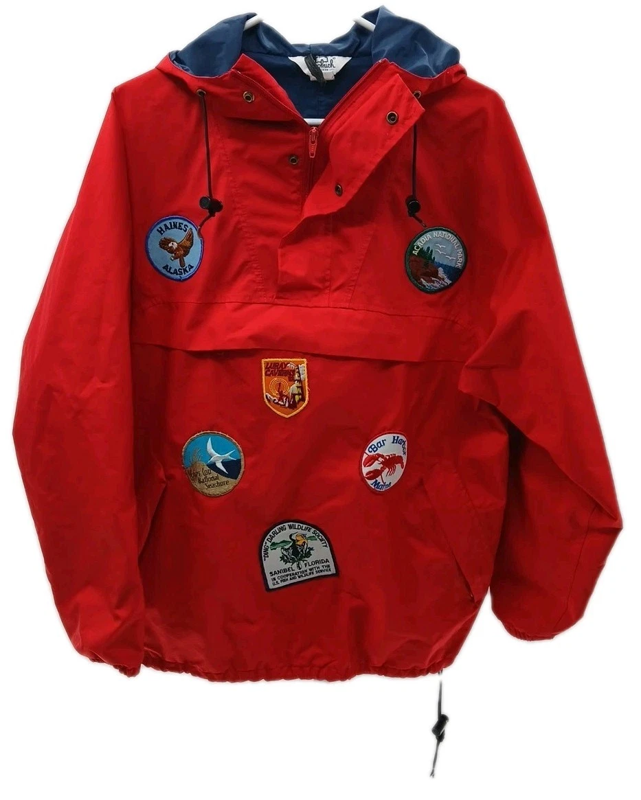 Vintage Woolrich Jacket Mens M/L Red 1/2 Zip Anorak Hiking