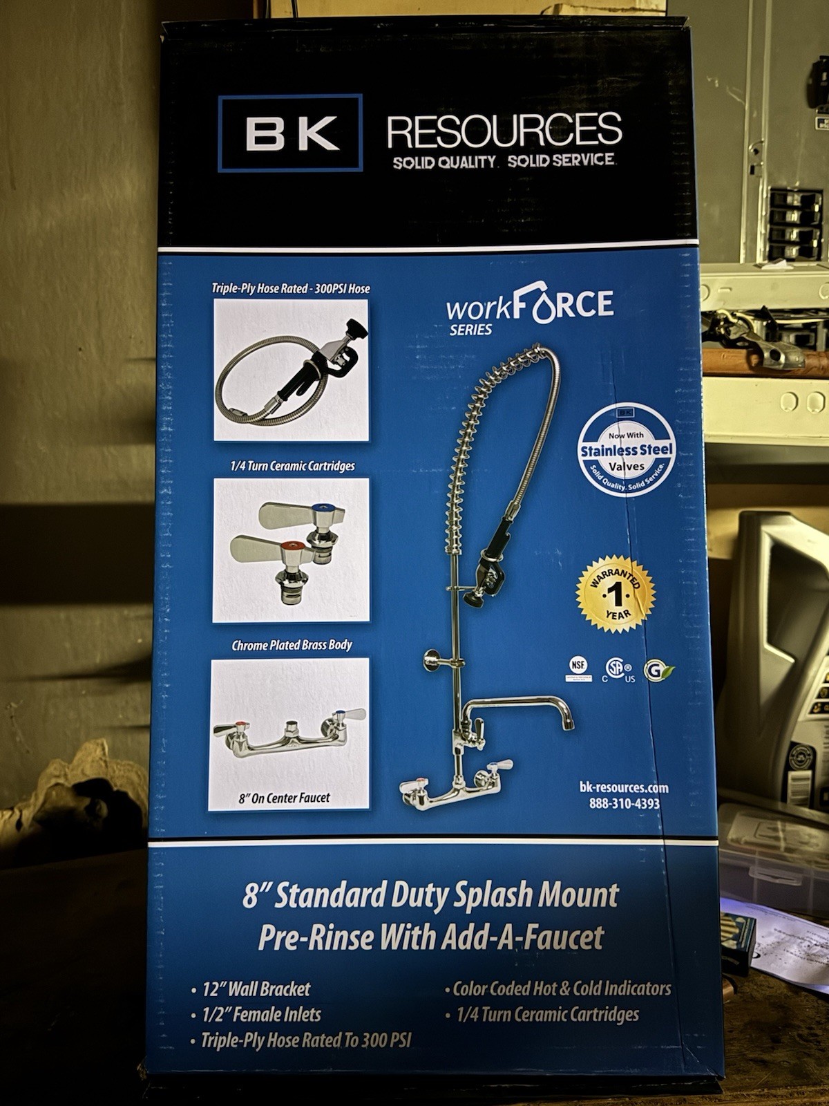BK Resources Workforce 8” Pre-Rinse Splash Mount w/ Add-A-Faucet –NEW  Condition