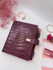 Burgundy Leather notebook cover A5 big binder 6 rings. Dated 2026 Planner. 