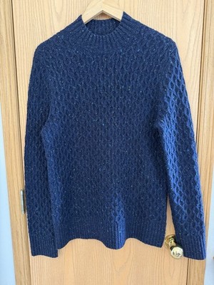 VINCE EUC Navy Blue Speckled Cable Knit Wool Fisherman s Sweater Women s Size S