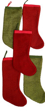Set/5 Wool Christmas Stockings Red Green Woven Vintage Knit Retro Style Holiday