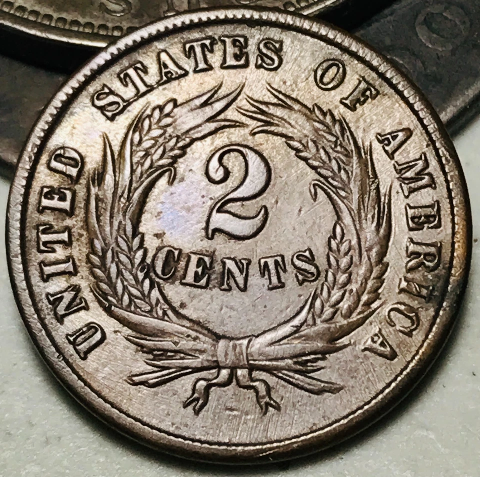 1865 Two Cent Piece 2C Ungraded Choice Civil War Date US Copper Coin CC27638 - Image 4 of 4