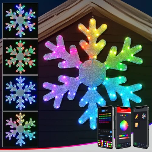 31-inch RGB Hanging Snowflake Lights Outdoor, APP & Remote Control DIY Color ... - Picture 1 of 7