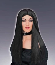 DELUXE 22" LONG BLACK WITCH VAMPIRESS WIG COSTUME ACCESSORY