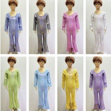 Kids Girl Boys Bodysuit Catsuit Jumpsuit Costume Fancy Dress Flared Retro Disco