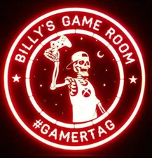 Personalized Gamer Skeleton Light – Custom Xbox Sign – Game Room LED Decor