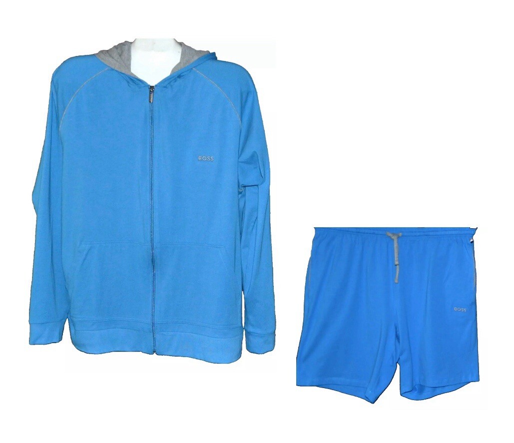 Мужской синий хлопчатобумажный спортивный костюм Hugo Boss спортивный костюм куртка Размер 2XL шорты Размер XL 30790₽