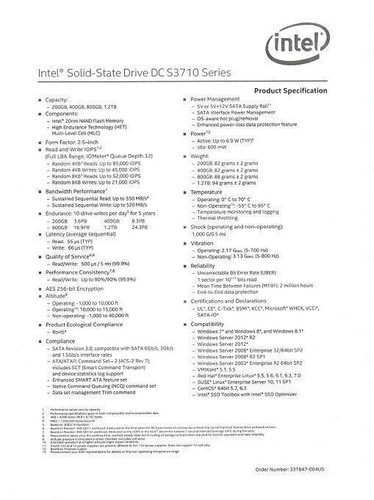 Intel 1.2TB SSD DC S3710 Series MLC SATA III 2.5" HPG1 SSDSC2BA012T4P New - Picture 7 of 7