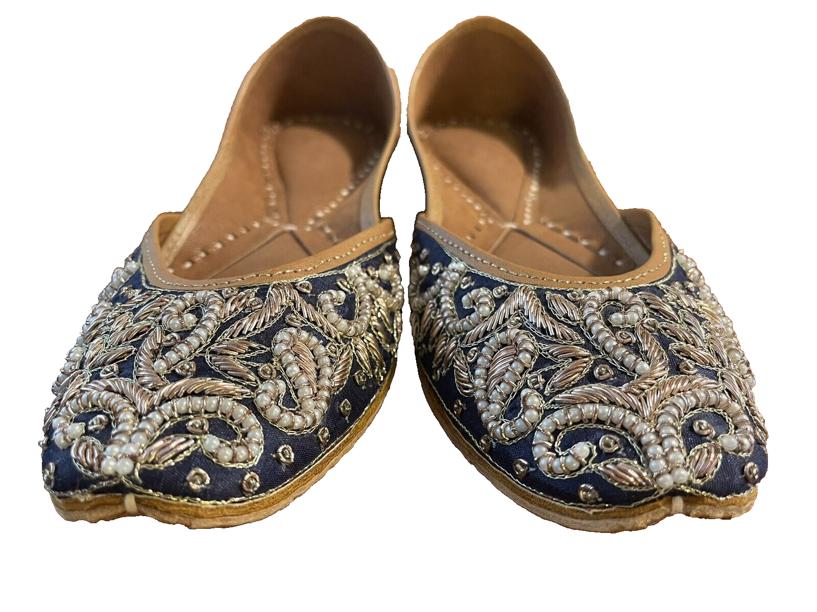 PANTOFOLA D’ORO Juttis~Pantofole fatte a mano~Scarpe~Pelle e Seta Ricamata~US 8 5 Euro 39~Nuove