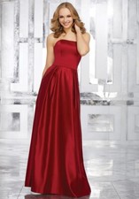 Mori Lee Strapless Satin Bridesmaids Dress with Beaded Pocket Detail