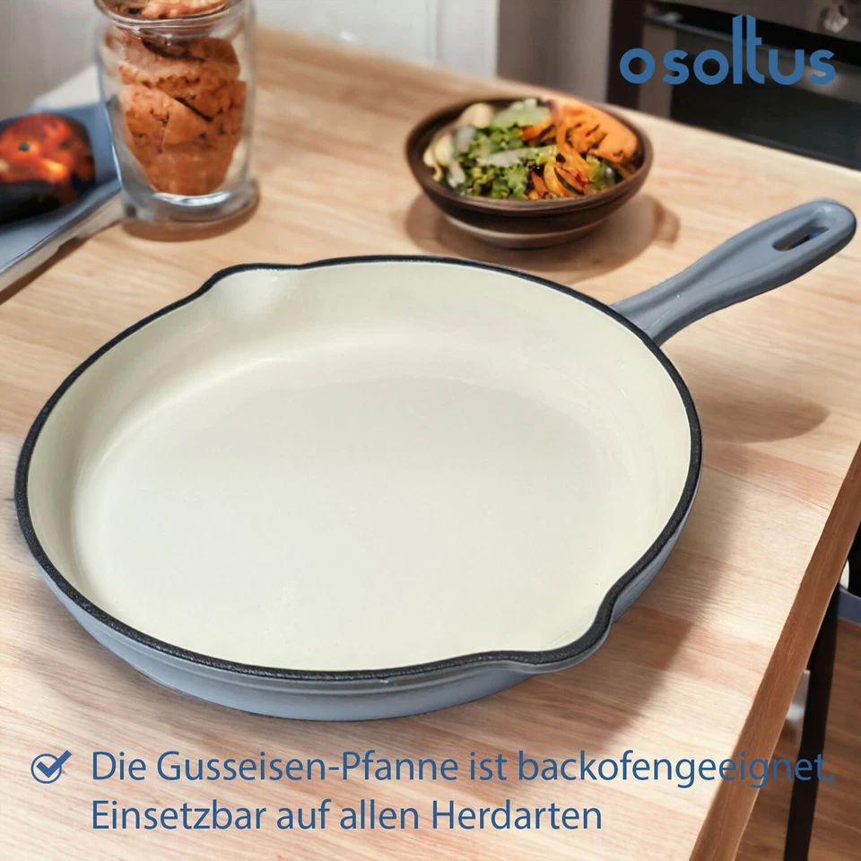osoltus Gusseisen-Pfanne emailliert 26 cm Emaillierte Gusseisenpfanne hellgrau - Bild 4 von 4