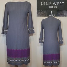 Nine West Womens Knit Dress Jumper Style Grey Purple Mix Size Small