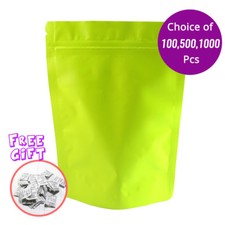 5x7in Double Sided Green Matte Foil Mylar Stand Up Zip Seal Bag w/ Desiccant G02