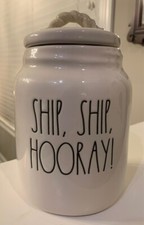 RAE DUNN "SHIP, SHIP, HOORAY!" WHITE CANISTER WITH ROPE HANDLE BY MAGENTA.
