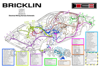BRICKLIN SV1 CAR ELECTRICAL SYSTEM CUTAWAY 24'' X 36'' POSTER